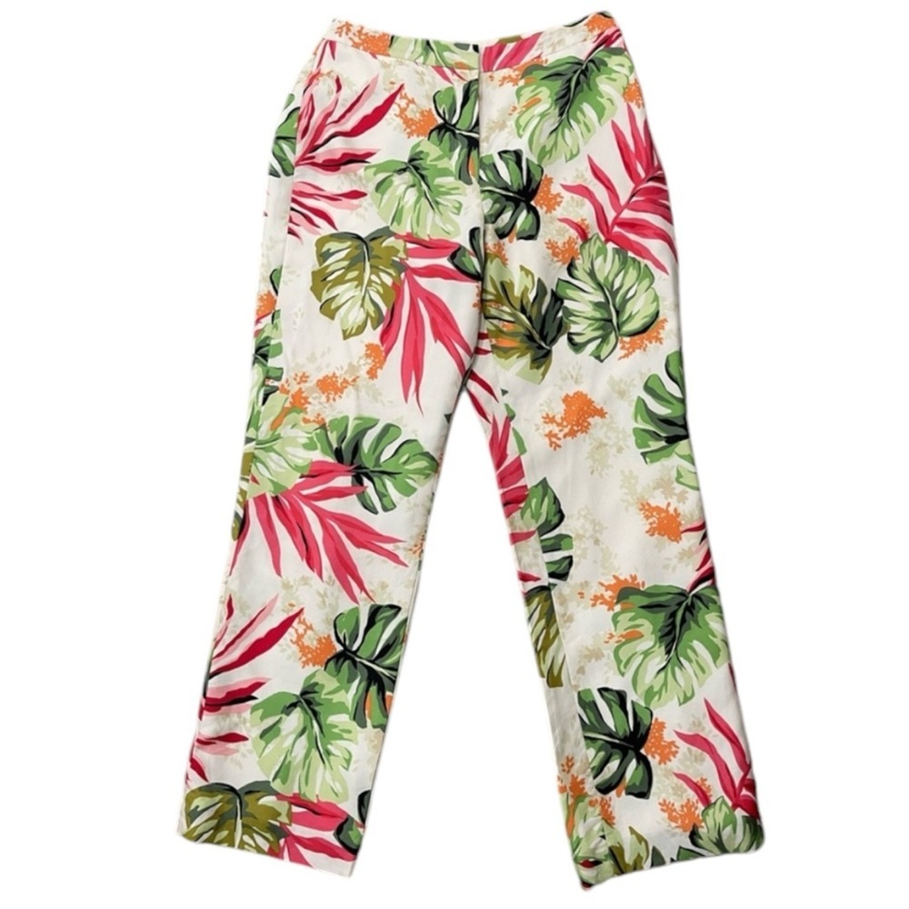 TALBOTS Silk Tropical Palm Leaf Print Pants in White / Pink Size 8 -- GORGEOUS!! - Picture 3 of 8
